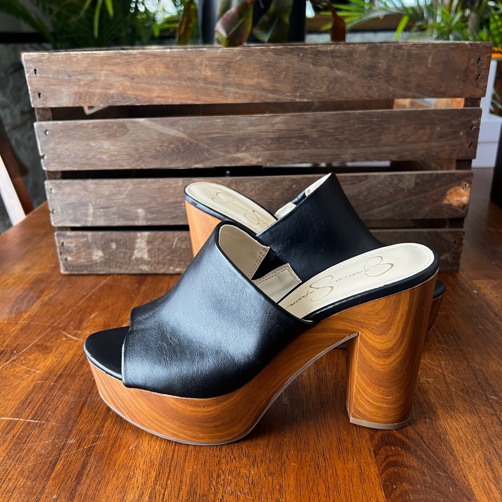 Jessica Simpson Shelbie Black and Brown Platform Mules